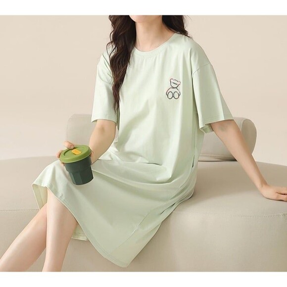 Cotton Light Green Pajama Nightgown Sleepwear SleepShirt Night Dress Nightshirt - Picture 8 of 10